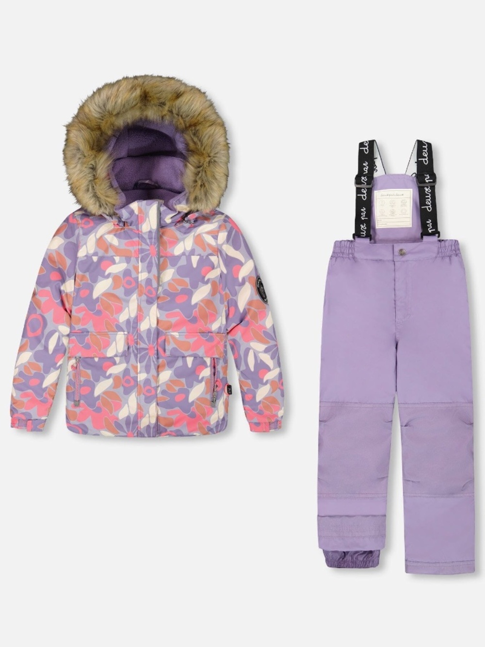 Deux par Deux Two-Piece Discover Snowsuit With Printed Jacket Purple Gray Size 5